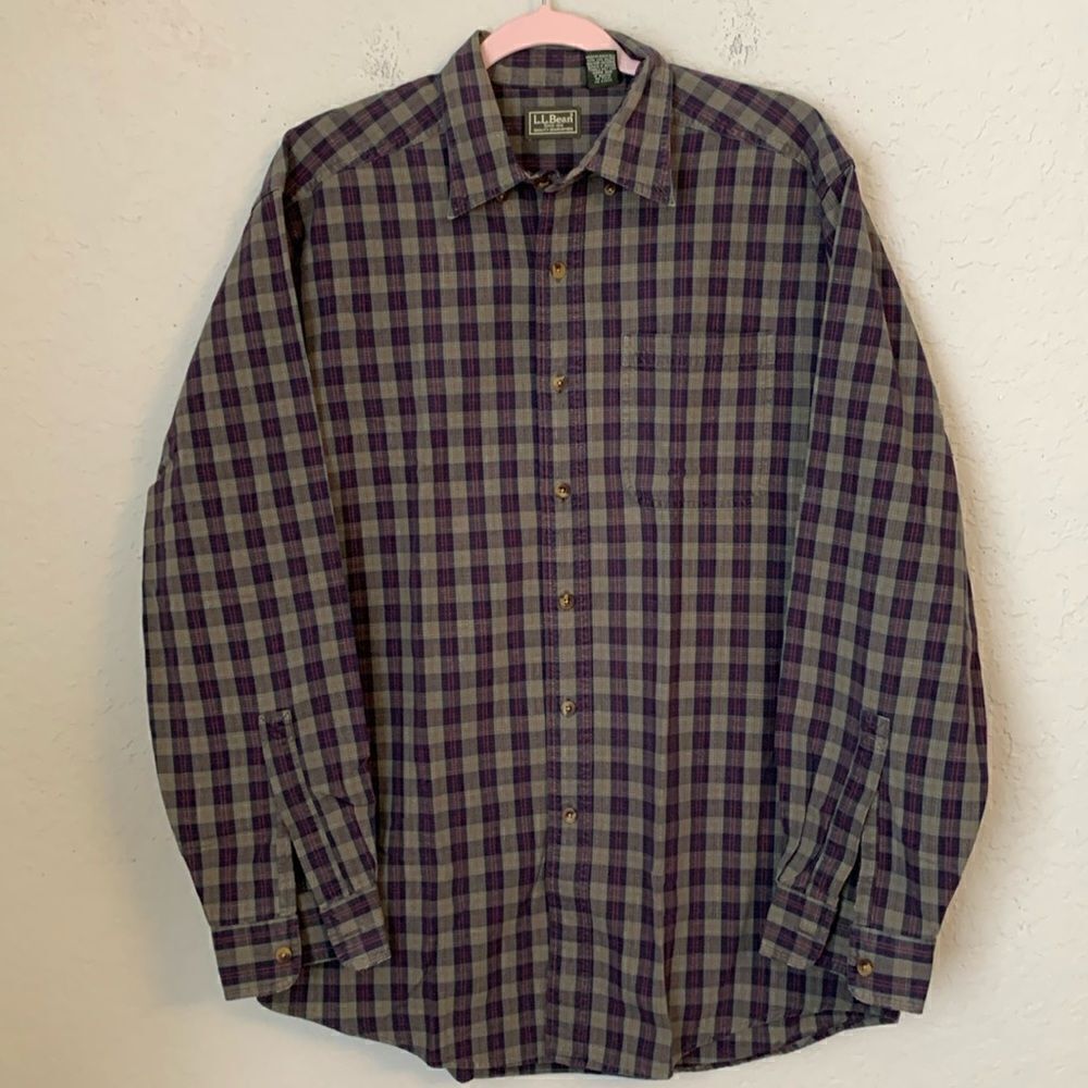 L.L.Bean Plaid Cotton Men’s Long Sleeve Button Down Size M
